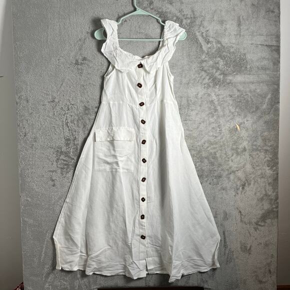 Anthropologie Off The Shoulder Button Midi Dress Size 14 Prairie Cottage New - Picture 1 of 6